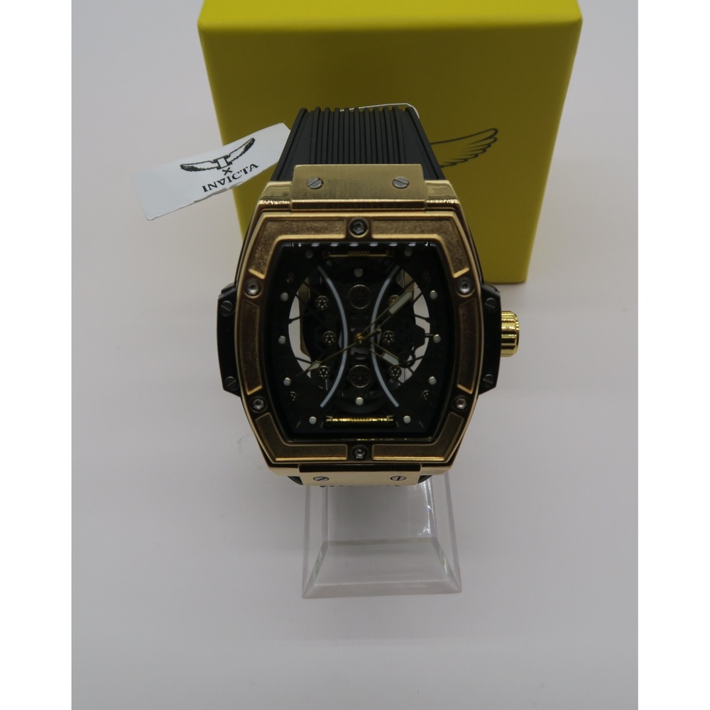 Invicta S1 Rally Automatic Gold Tone Skeleton Dial Black Silicone Watch 50mm New
